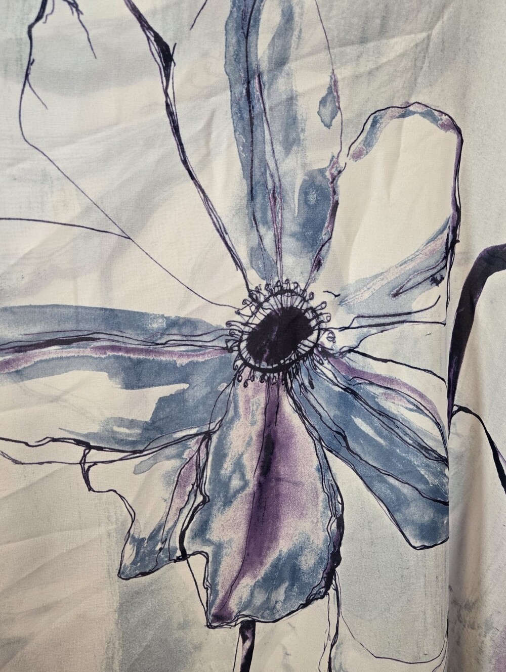 Chico's Women's Floral Kaftan Tunic Top L/XL Blue Watercolor Sheer Boho Artsy - Picture 3 of 6